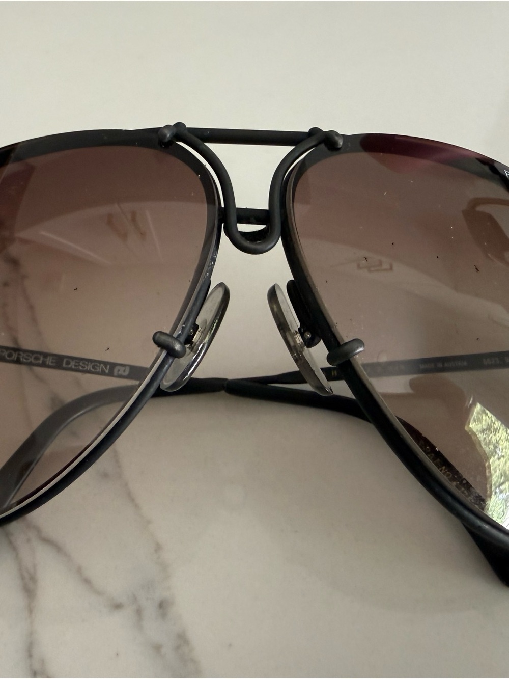 Porsche Design Matte Black Aviator Sunglasses with Brown Gradient Lenses (1980s)